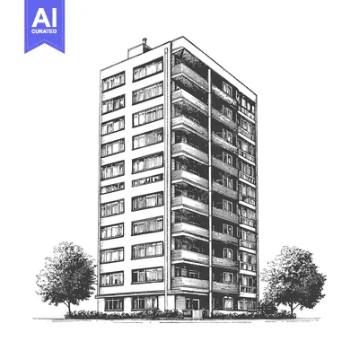 Aset premium populer: Apartment Building Sketch with Trees and Landscaping
