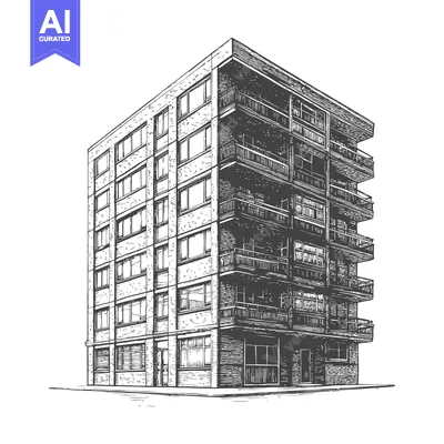 Aset desain premium: A Detailed Sketch of a Multi Story Apartment Building