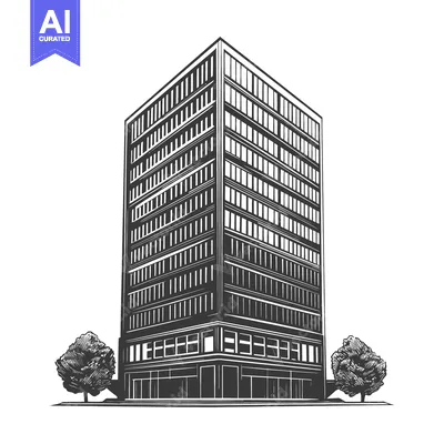Aset desain premium: Modern City Building with Trees in Front