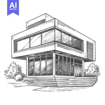 Premium design asset: Modern House Architectural Sketch Design Drawing