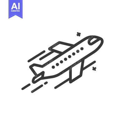 Aset desain premium: Sleek Airplane Icon Ascending with Speed Lines and Sparkle Accents
