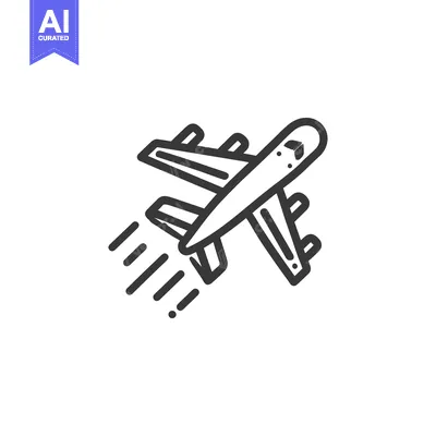 Aset desain premium: Airplane Icon: Modern Line Art of a Flying Aircraft with Motion Trails