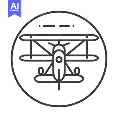 Aset premium populer: A graphic illustration of a classic biplane within a circle