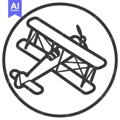 Aset premium populer: A vintage biplane icon appears inside of a circular frame