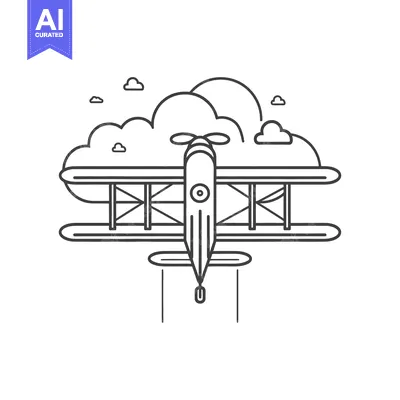 Aset desain premium: An aerial view illustrates a biplane flying among fluffy clouds