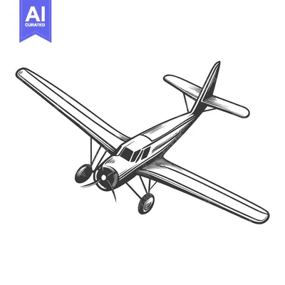 Aset desain premium: A detailed illustration depicting a small vintage single engine airpla