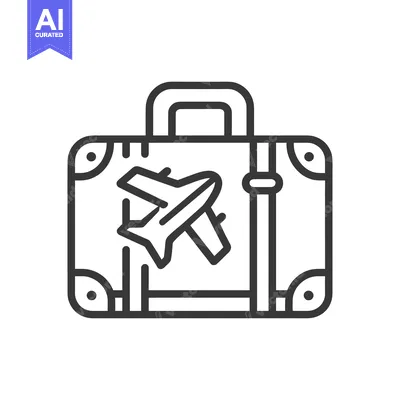 Aset premium populer: Suitcase with Airplane Icon, Travel and Vacation Concept, Line Art