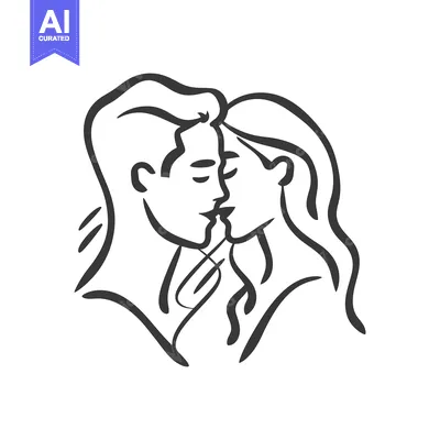 Aset desain premium: Two people touching lips in an intimate and loving embrace
