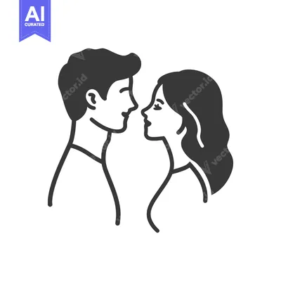 Aset desain premium: A simplified illustration of a couple in affectionate embrace