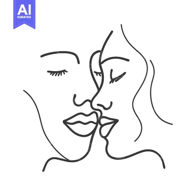Aset desain premium: Two people shown in minimalist art kissing each other
