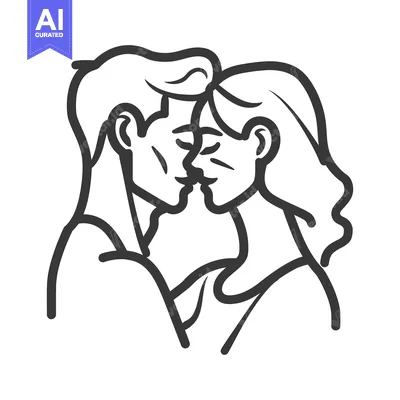 Aset desain premium: Two people share a tender kiss while embracing each other closely