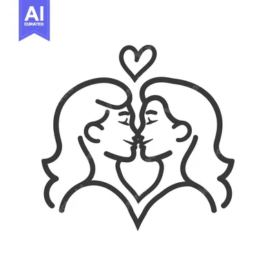 Premium design asset: Two women kissing under a symbol of love and affection