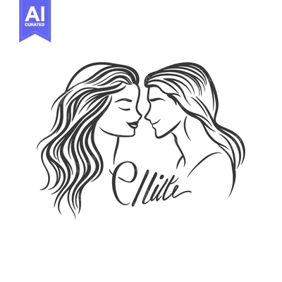 Aset desain premium: Two women facing each other with flowing hair in an embrace