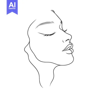 Aset desain premium: A minimalist black line drawing of a womans profile