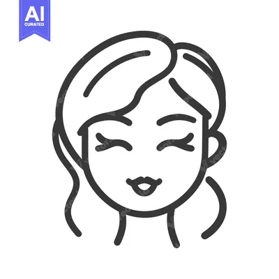 Aset premium populer: Smiling woman with closed eyes and wavy hair shown in a line drawing