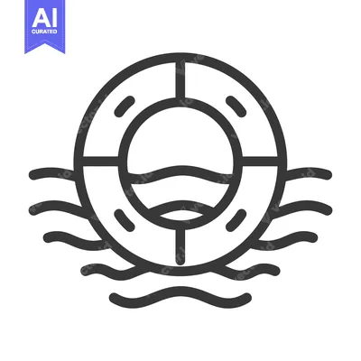 Aset premium populer: A circular life buoy floating gently on textured water waves
