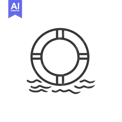 A monochrome illustration depicting a life ring floating in the water