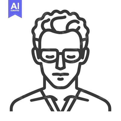 Aset premium populer: Minimalist Line Art Portrait of a Man with Glasses and Curly Hair