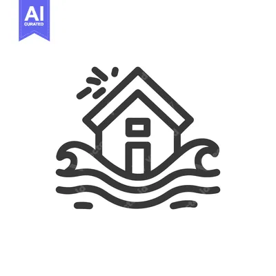 Premium design asset: Flood Damage Icon: House Submerged in Rising Water, Climate Change Sym