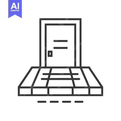 Aset desain premium: A simple illustration depicts an entrance door with a platform