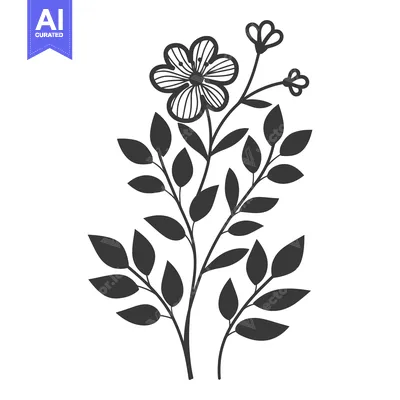 Aset premium populer: A stylized monochrome floral arrangement featuring flowers and foliage