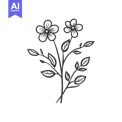 Aset desain premium: Two simple line art flowers with green leaves and stems