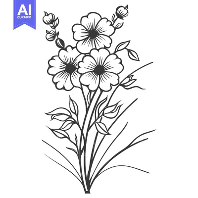 Aset premium populer: Detailed artistic illustration of a collection of various blooming flo