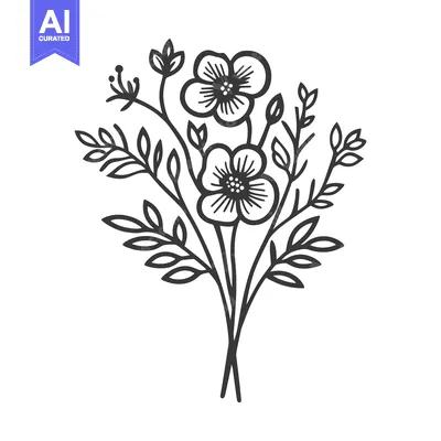 Aset premium populer: A simple black and white illustration of a floral bouquet design