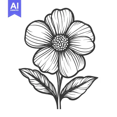 Aset desain premium: A detailed black and white illustration of a stylized flower
