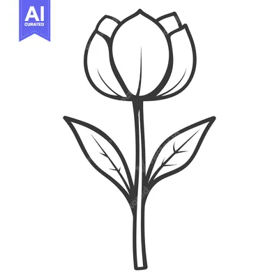 Aset desain premium: A simple black and white drawing of a stylized tulip flower