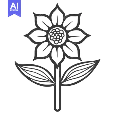 Premium design asset: Simple black and white drawing of a single flower plant