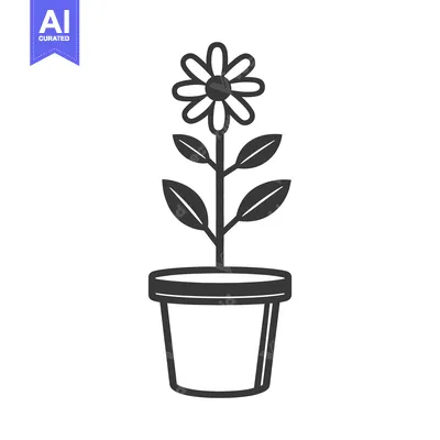 Premium design asset: Simple black and white illustration of a potted flower plant