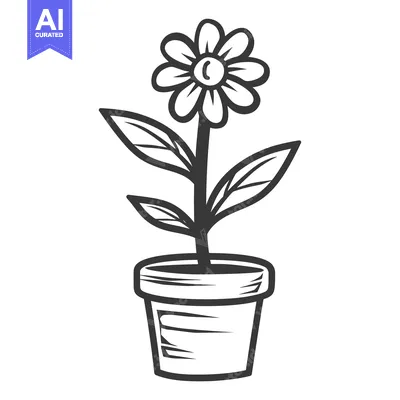 Aset premium populer: A simple black and white drawing of a potted flower