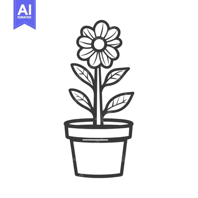 Popular premium asset: Simple black and white drawing of a potted daisy flower