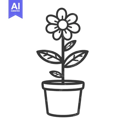 Aset premium populer: A simplistic line drawing of a potted flower in bloom