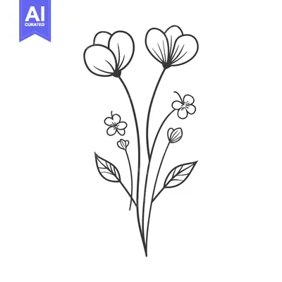 Premium design asset: Simple black and white drawing of various flowers and leaves