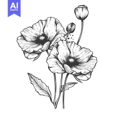 Aset premium populer: Intricate black and white illustration of several blooming flowers