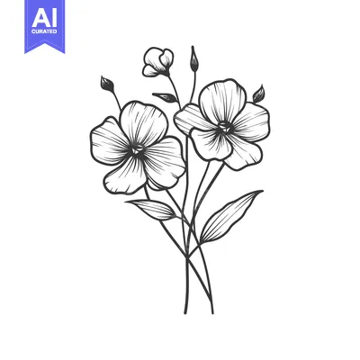 Aset premium populer: A delicate detailed illustration of blooming flowers and green leaves