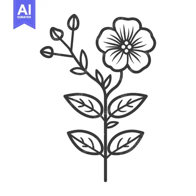 Premium design asset: A single blooming flower with leaves and small buds on stem