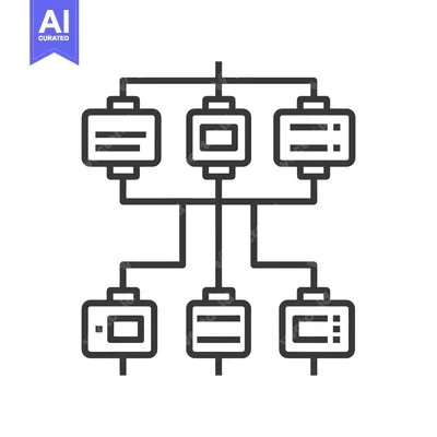 Aset premium populer: Hierarchical Structure: Minimalist Black Line Icon on White Background