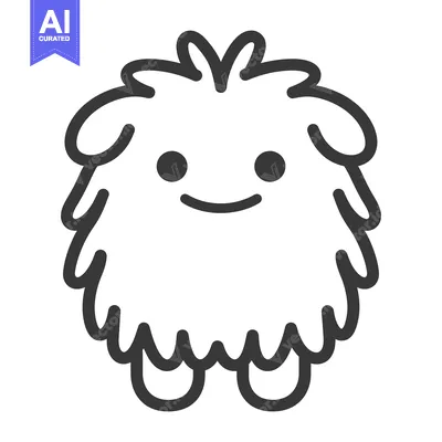 Aset premium populer: A simplified drawing of a fluffy smiling cartoon creature