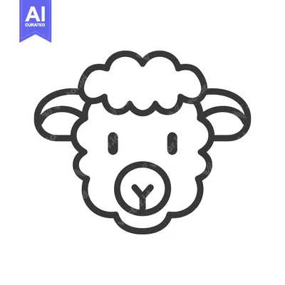 Aset desain premium: Simple Line Art Illustration Depicting A Fluffy Sheep Head