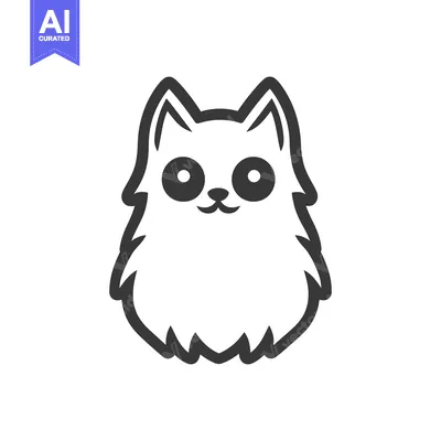 Premium design asset: A simple black and white cartoon illustration of a fluffy animal