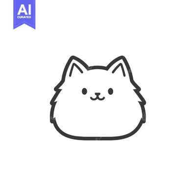 Premium design asset: A simplified black and white illustration of a fluffy cat face