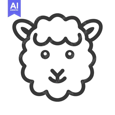 Aset premium populer: A simple linear illustration depicts a cute lamb face icon