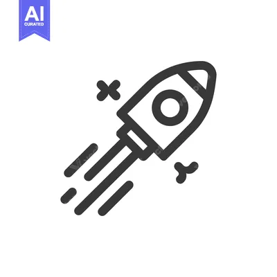 Premium design asset: Bold Line Art: Rocket Launching with Speed Trails and Starbursts on Wh