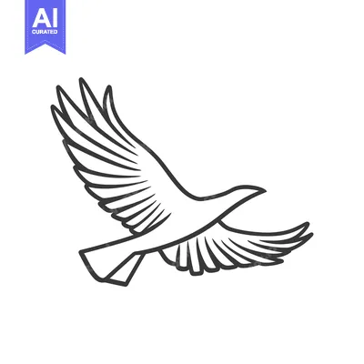 Premium design asset: Outlined silhouette of a bird in active flight with spread wings