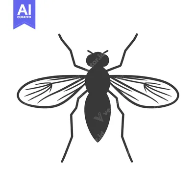 Aset premium populer: A simple black silhouette depicting an insect with wings outstretched