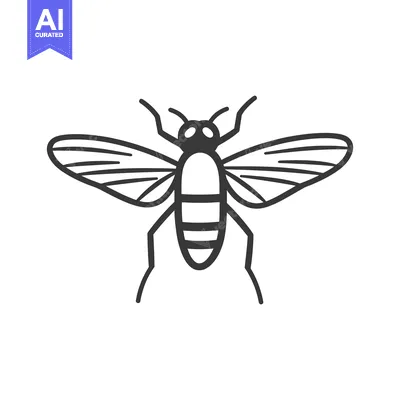 Premium design asset: A simple black and white insect illustration with open wings