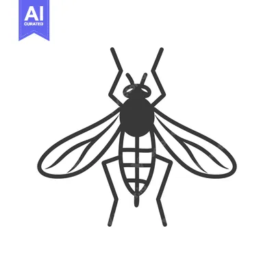 A stylized minimalist illustration of a common house fly